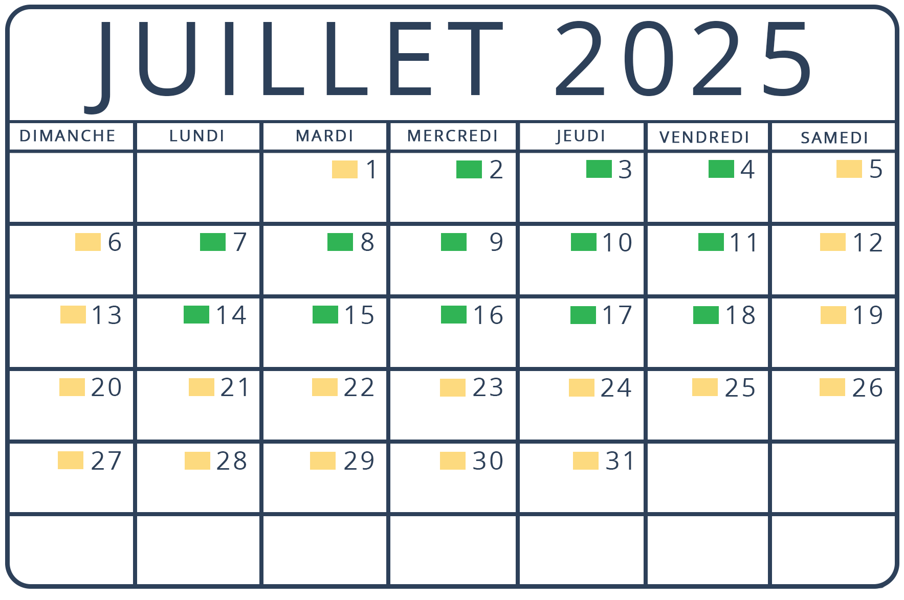 calendrier juillet 2025