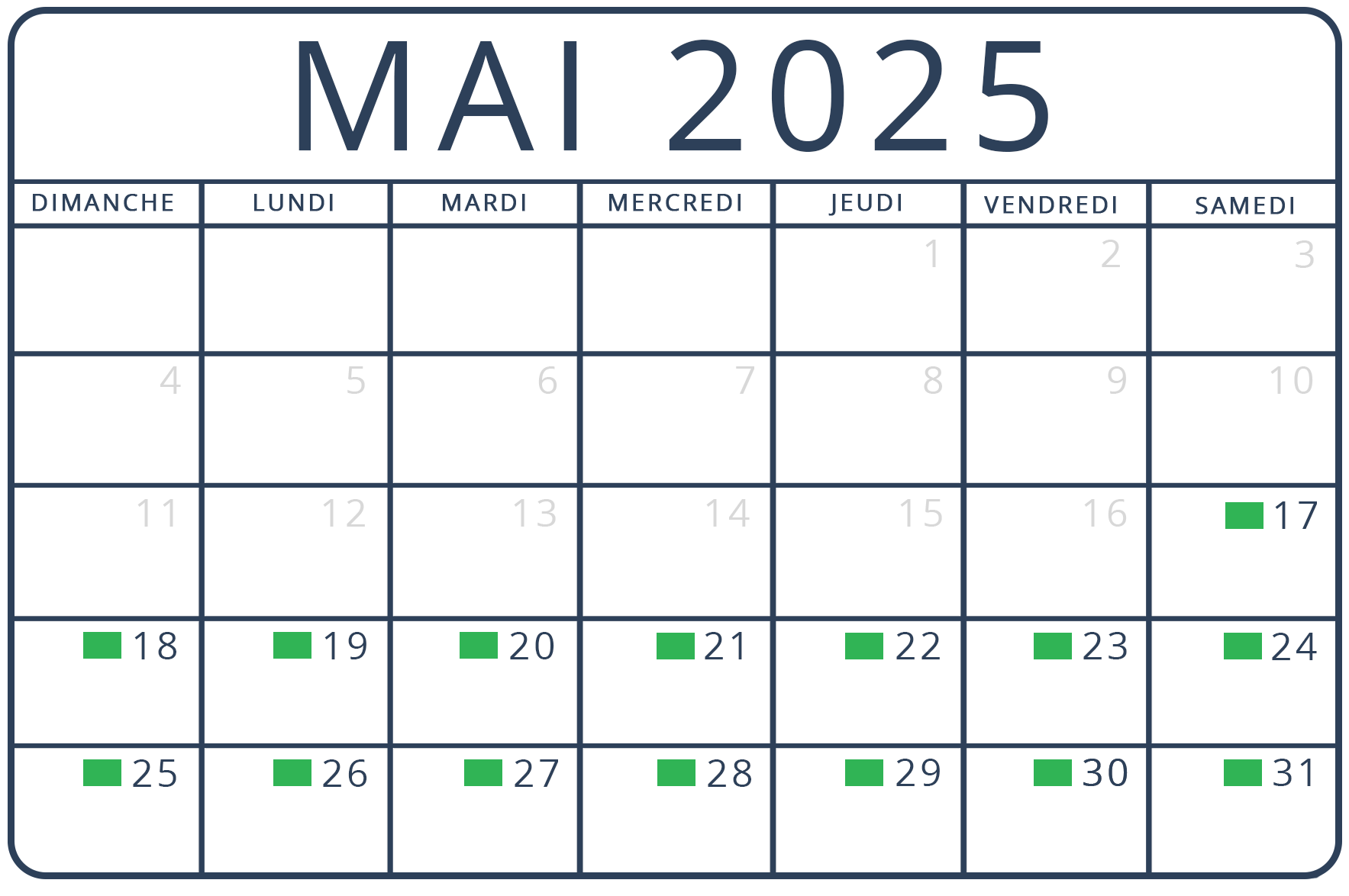 calendrier mai 2025